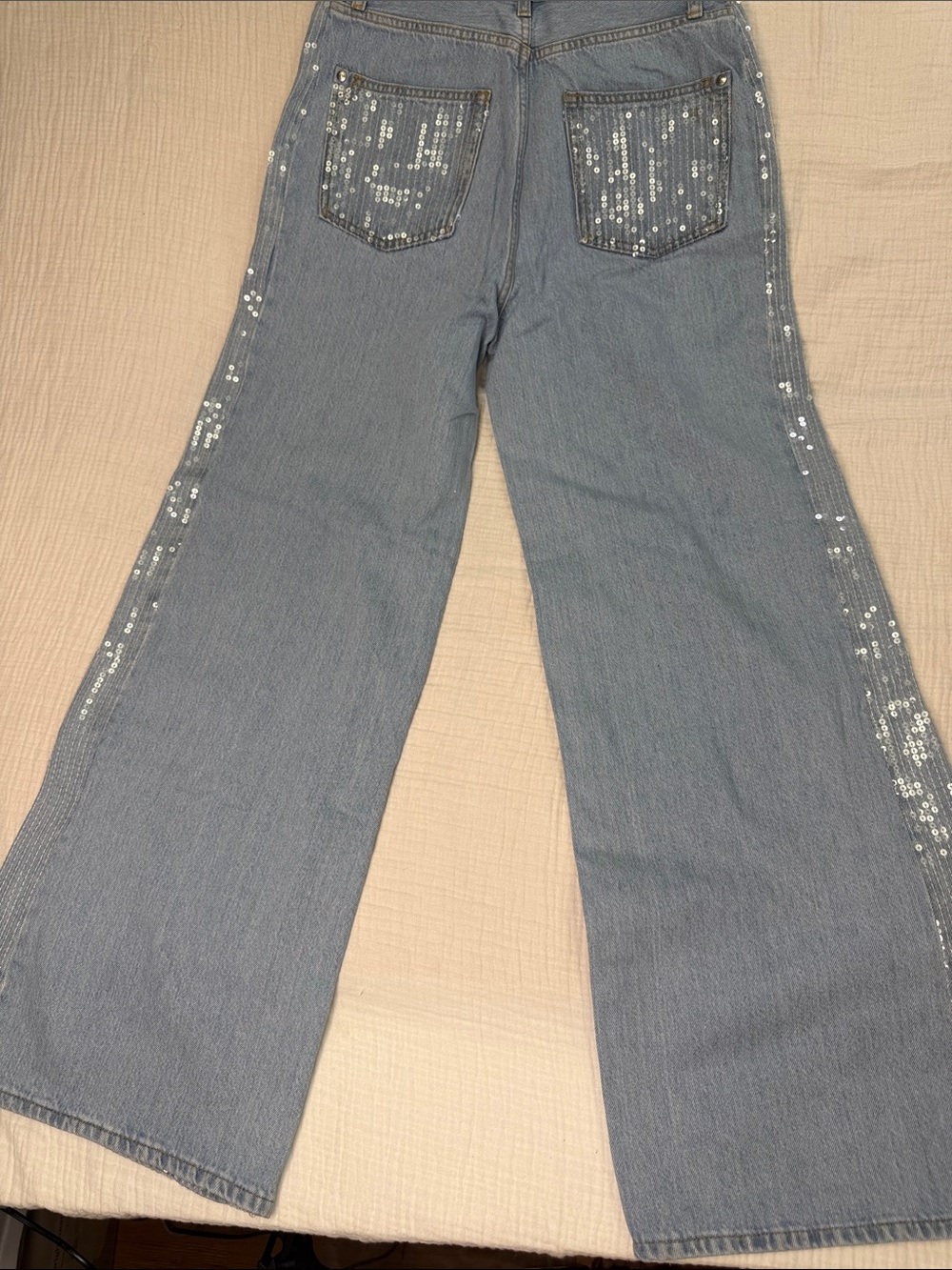 NWOT Anthropologie Light Blue Sequin Wide-Leg Jeans - Picture 5 of 6
